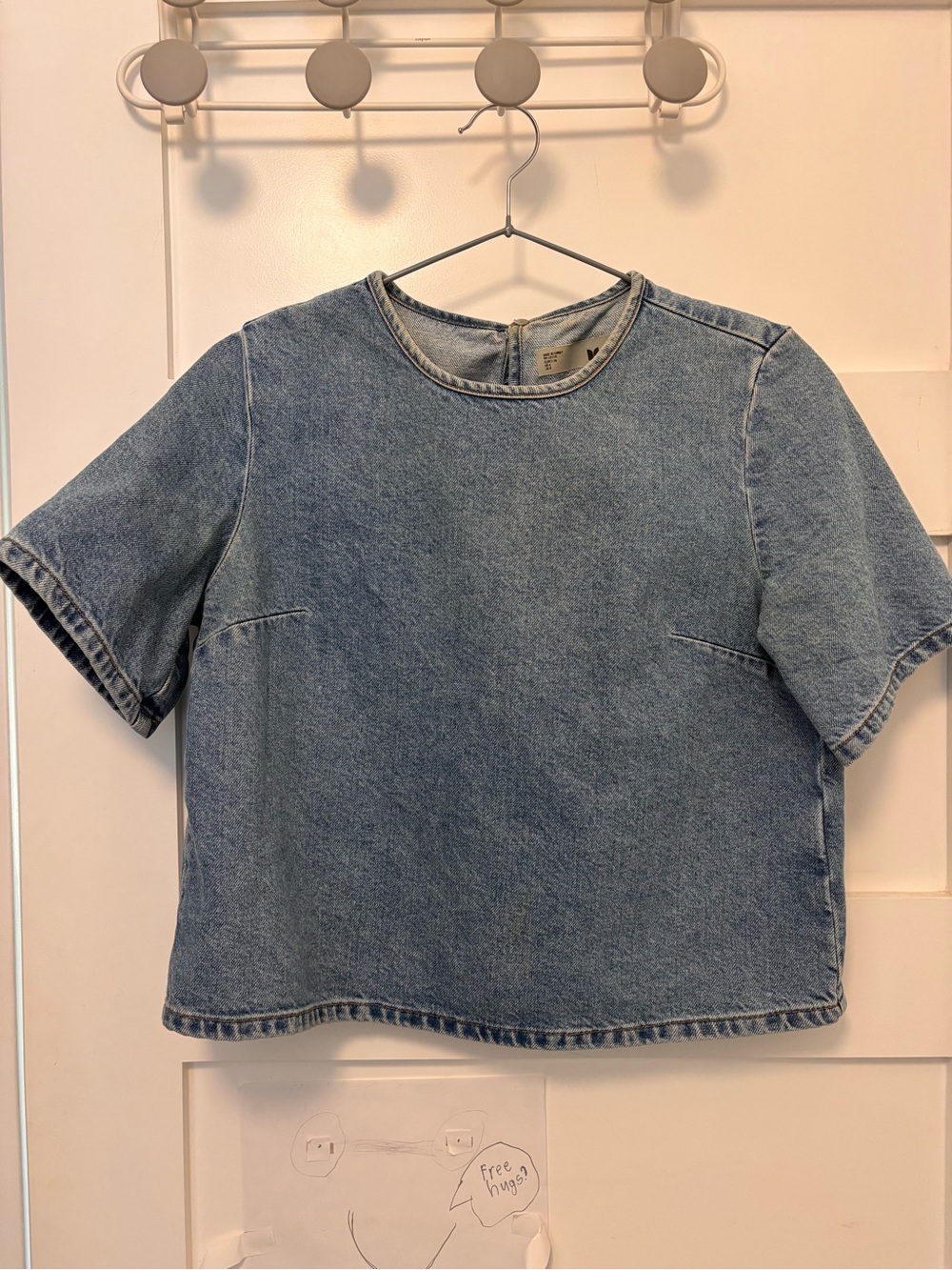 Topshop Moto Denim Short-Sleeve Boxy Top - Light Blue